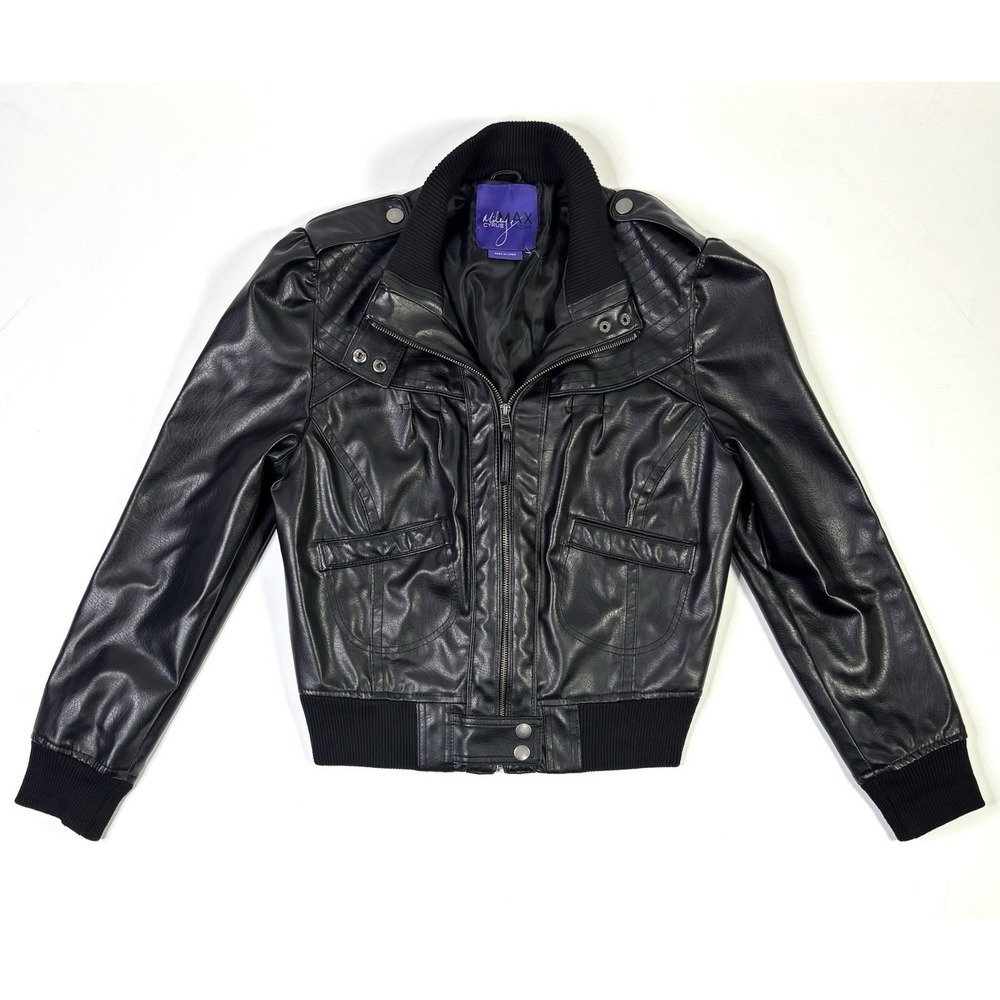 Miley Cyrus Max Azria Leather Jacket Womens XL Black Bomber Moto Long Sleeve Y2K